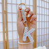 Sparkling Rhinestone Initial Keychain - Round Alloy Letter Charm with Crystal Pendant