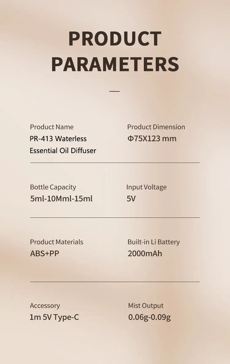 Mini Car Waterless Essential Oil Diffuser Portable Aromatherapy Air Freshener High Atomizing Efficiency