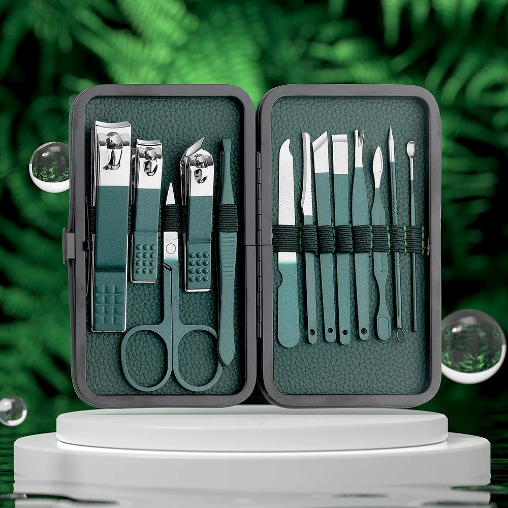 Green Stainless Steel Nail Clipper Set — 7/13/24-Pc Portable Manicure & Pedicure Tools