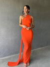 Women's One-Shoulder Backless Ruched Maxi Dress – Adjustable Scarf Loop, Y2K Streetwear Festival Evening Dress