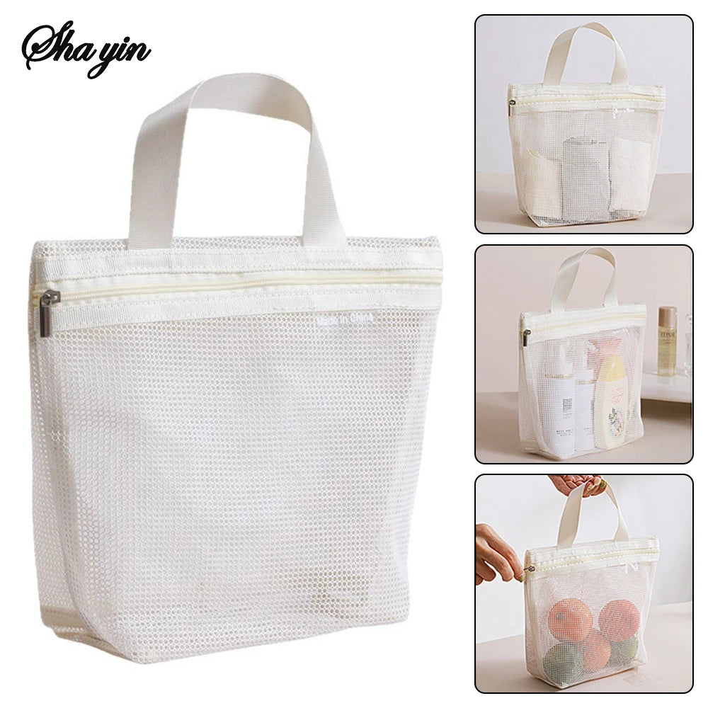 Hanging Mesh Toiletry Bag – Portable Travel Cosmetic Organizer Pouch for Makeup & Shower