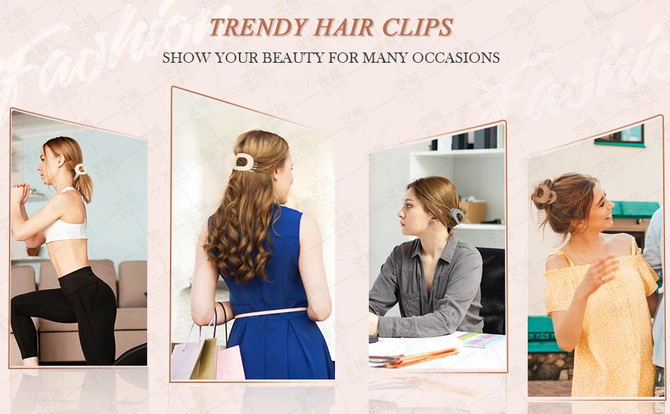 Leopard Oval Flat Hair Clips for Women — Large Round Flat Claw French Hair Clips, Trendy Hair Accessories