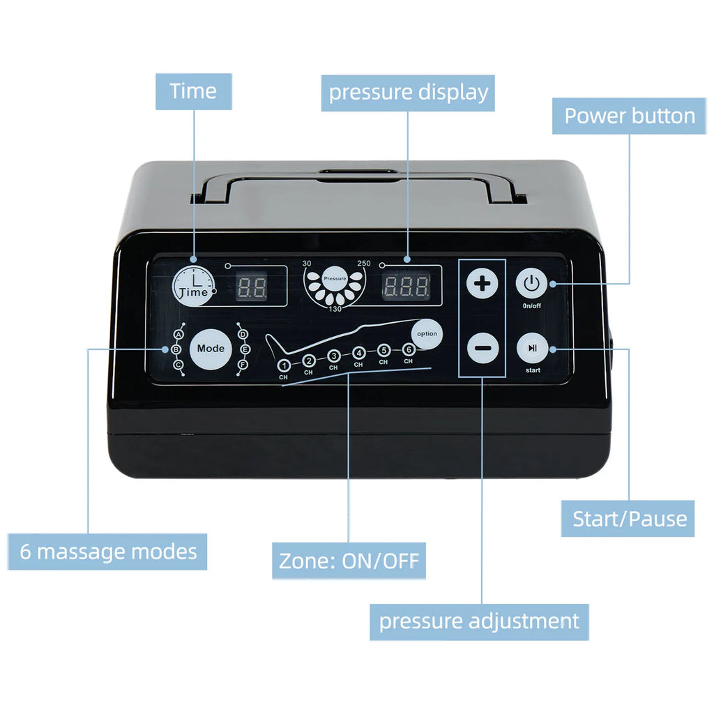6-Chamber Whole-Body Pneumatic Compression System - Air Lymphatic Drainage Leg & Foot Massager