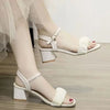 French Style Women's Crystal Mesh High-Heeled Sandals, Lightweight Soft Square Thick Heel