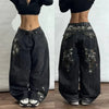 Women's Blue Washed Baggy Wide-Leg Jeans Mid-Rise Harajuku Hip Hop Casual