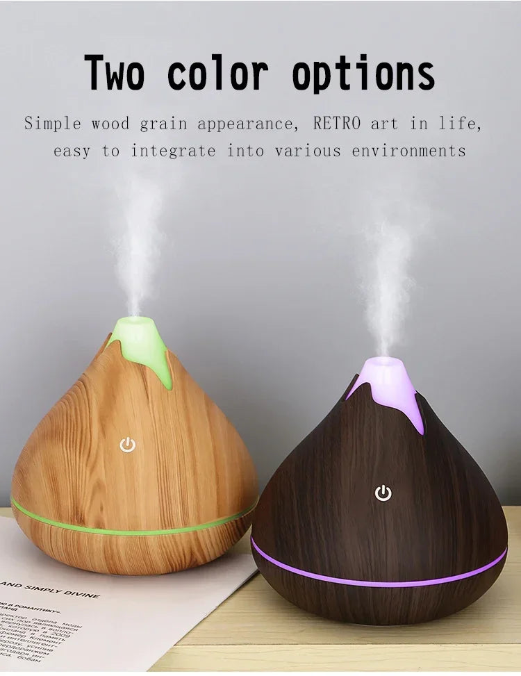 350ml (11.8 oz) Wood Grain Ultrasonic Essential Oil Diffuser & Humidifier, USB, Remote Control, 7-Color LED