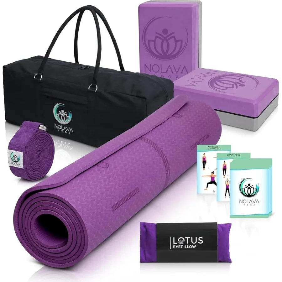 TPE Yoga Mat Set — Non-Slip Eco-Friendly 6pc or 7pc Pilates & Yoga Kit with Blocks, Strap and Accessories