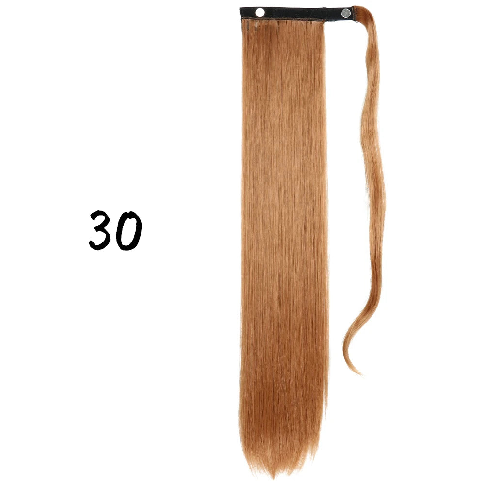 Wrap-Around Clip-In Ponytail Hair Extension 22-34 in (56-86 cm) Long Straight Heat-Resistant Synthetic Blonde Brown