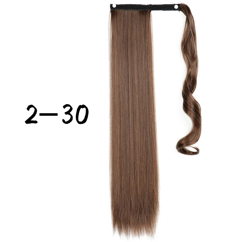 Wrap-Around Clip-In Ponytail Hair Extension 22-34 in (56-86 cm) Long Straight Heat-Resistant Synthetic Blonde Brown