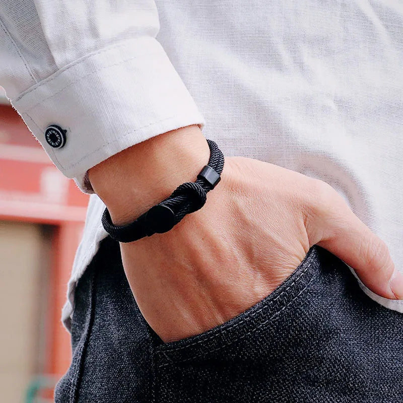 Men's Double-Layer Rope Bracelet 4mm (0.16 in) Nylon Cord with Lucky Red Thread — 3 Sizes | Gift for Him