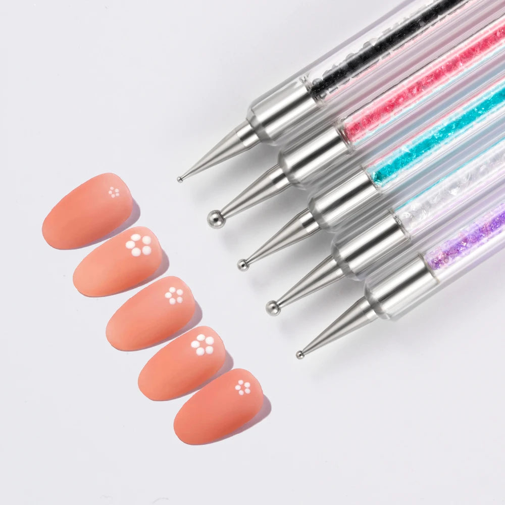 5-Piece Stripe Liner Nail Brush Set with Dotting Tool & Rhinestone Picker for Nail Art