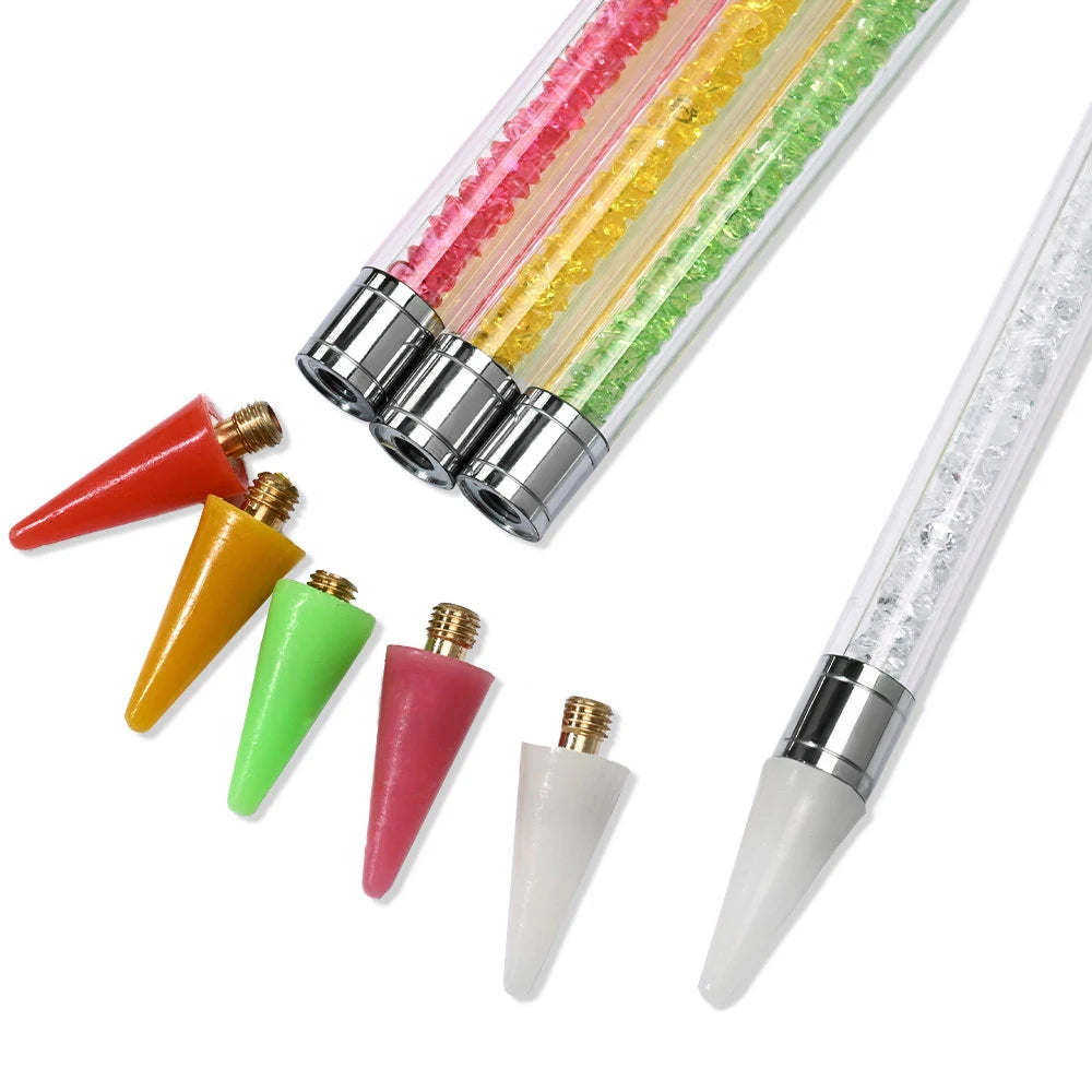 Dual-Ended Wax Rhinestone Picker Pen — Nail Art Dotting Tool for Crystals & Gems