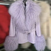 YOLOAgain Women's Genuine Sheepskin Leather Jacket with Real Fox Fur Detachable Collar & Sleeves - Belted Pockets, Autumn/Winter