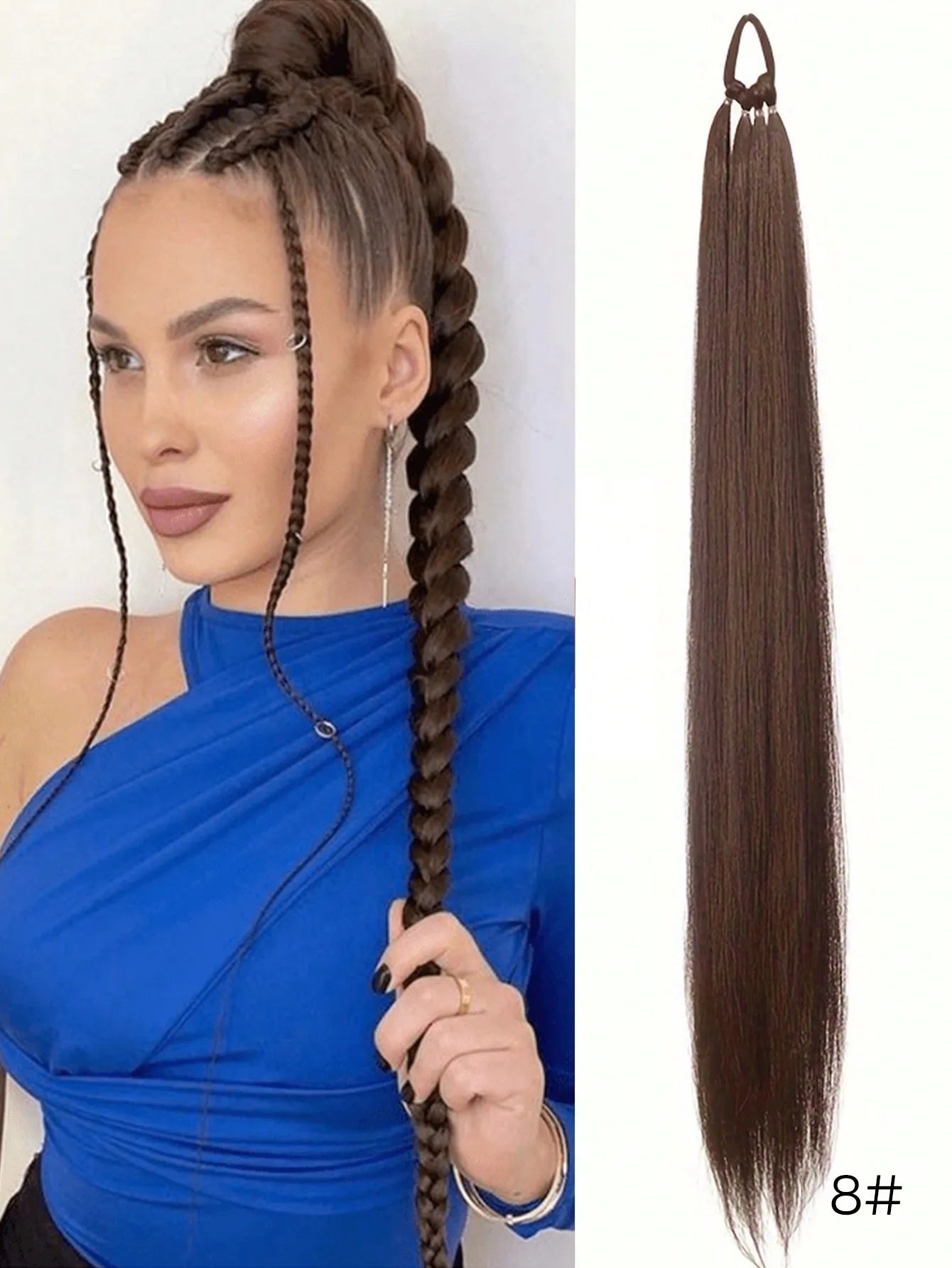 YELOWTIM 28-Inch (70 cm) Synthetic Ponytail Extension with Elastic Band – Straight Braided DIY Hair Piece, Black/Brown