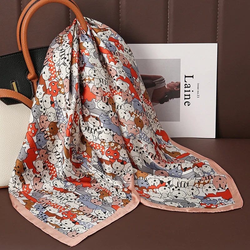 Luxury Satin Square Scarf 70 x 70 cm (27.6 x 27.6 in) – Silk-Feel Polyester Shawl Hijab Neckerchief Hair Ribbon Headband Bandana