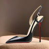 Black & White Patent Cutout Rear-Strap Stiletto Heels — Plus Size