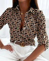 Women's Long Sleeve Lapel Slim Printed Blouse - Casual Office Chic Multicolor