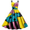 Sally Patchwork Dress - Spaghetti Strap V-Neck Backless Knee-Length Cosplay Costume for Women, Halloween Party