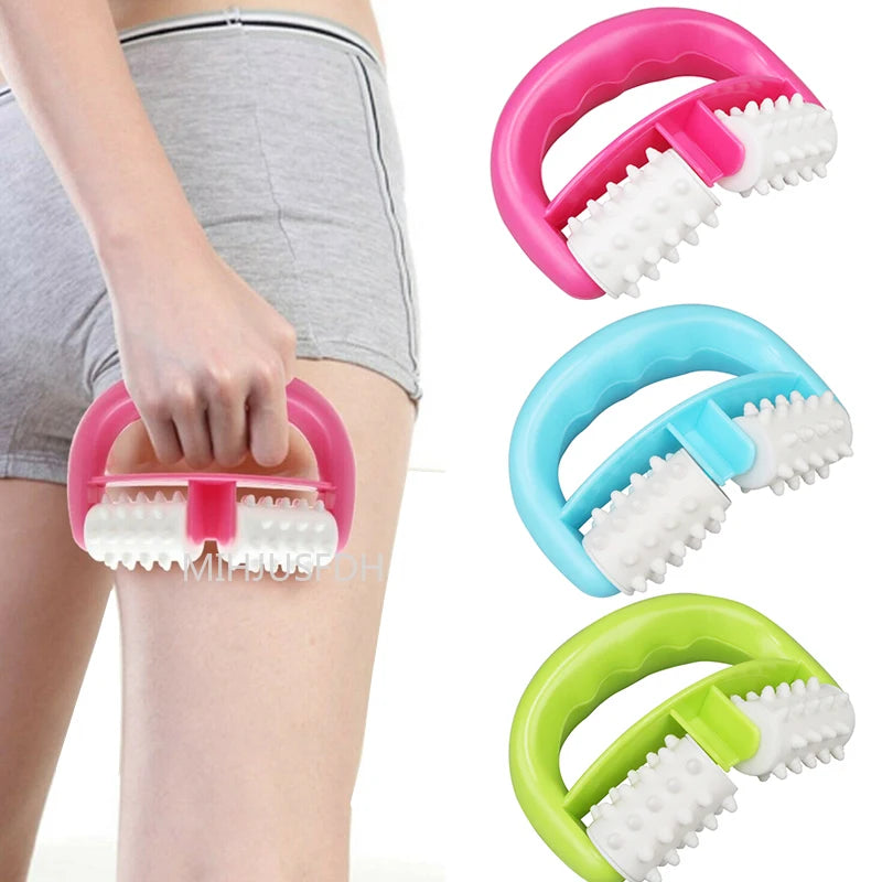 Handheld D-Shaped Double Roller Anti-Cellulite Massager — Slimming Tool for Face, Legs & Body