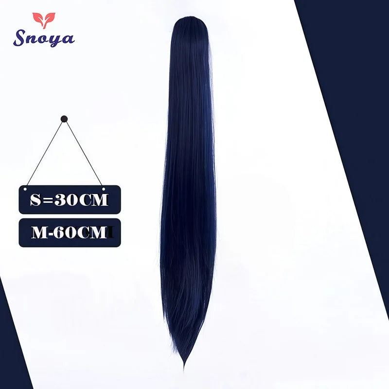 Snoya Clip-In Long Straight Ponytail Extension 60 cm / 30 cm (23.6 in / 11.8 in) Heat-Resistant Synthetic Claw Clip for Cosplay, Red, Purple, Pink, Blue