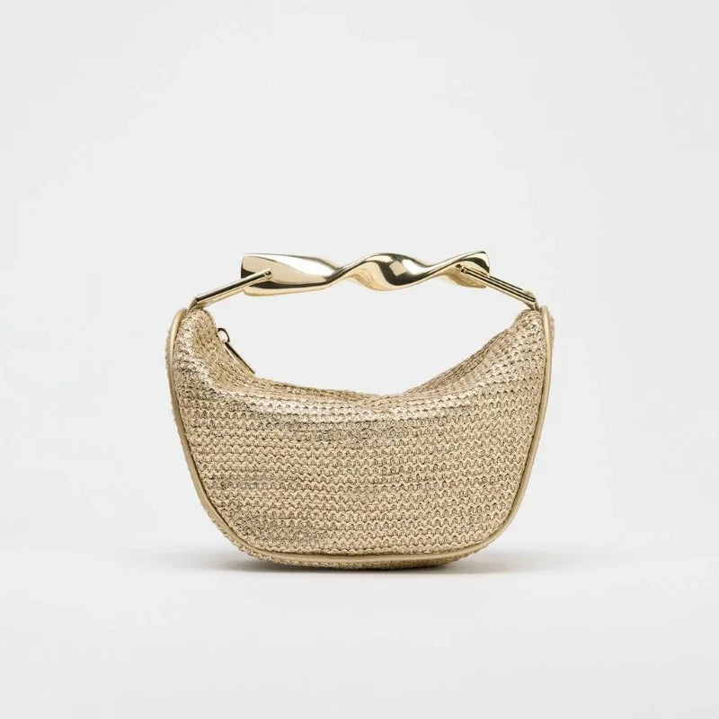 Women’s Half-Moon Woven Straw Shoulder Bag – Beach Crossbody Tote