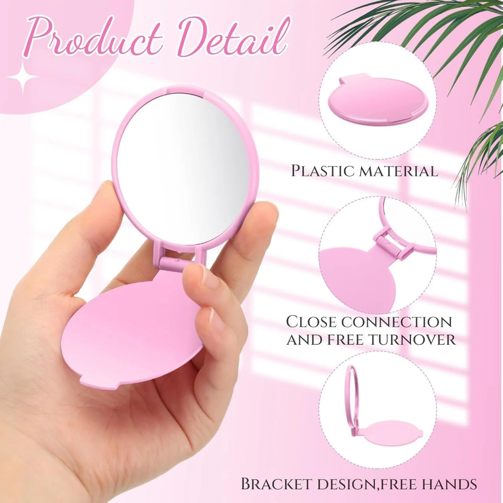 50-Pack Mini Foldable Round Makeup Mirrors - Portable Compact Travel Mirrors for Women, Polished Glass, Floor-Mount