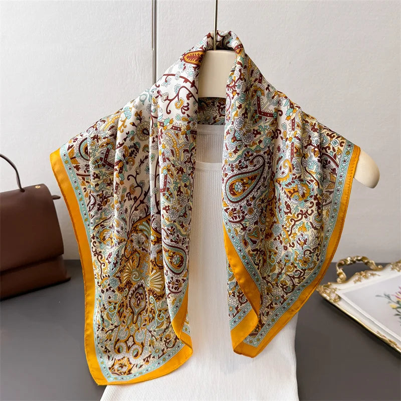 Luxury Horse Print Silk-Feel Square Scarf 70 x 70 cm (27.6 x 27.6 in) – Women's Neck, Hair, Foulard, Bandana