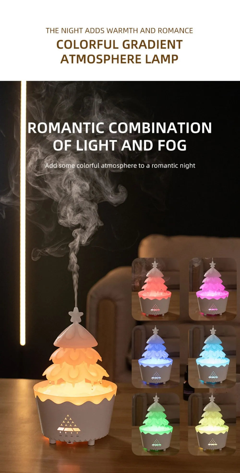 Remote-Controlled Aroma Diffuser Humidifier with RGB Night Light – UFO, Raindrop & Christmas Tree Designs for Home & Office