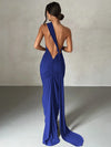 Women's One-Shoulder Backless Ruched Maxi Dress – Adjustable Scarf Loop, Y2K Streetwear Festival Evening Dress
