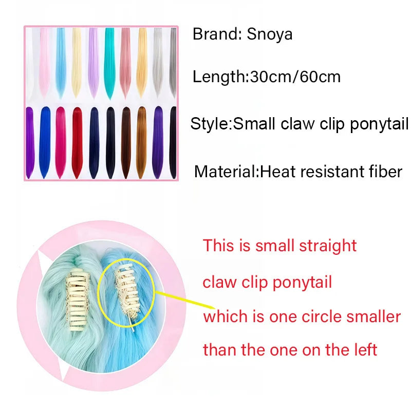 Snoya Clip-In Long Straight Ponytail Extension 60 cm / 30 cm (23.6 in / 11.8 in) Heat-Resistant Synthetic Claw Clip for Cosplay, Red, Purple, Pink, Blue
