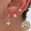 3-Pack 14K Gold-Plated Stainless Steel Crown Stud Earrings for Women with Crystal Zircon — Horse Eye Design