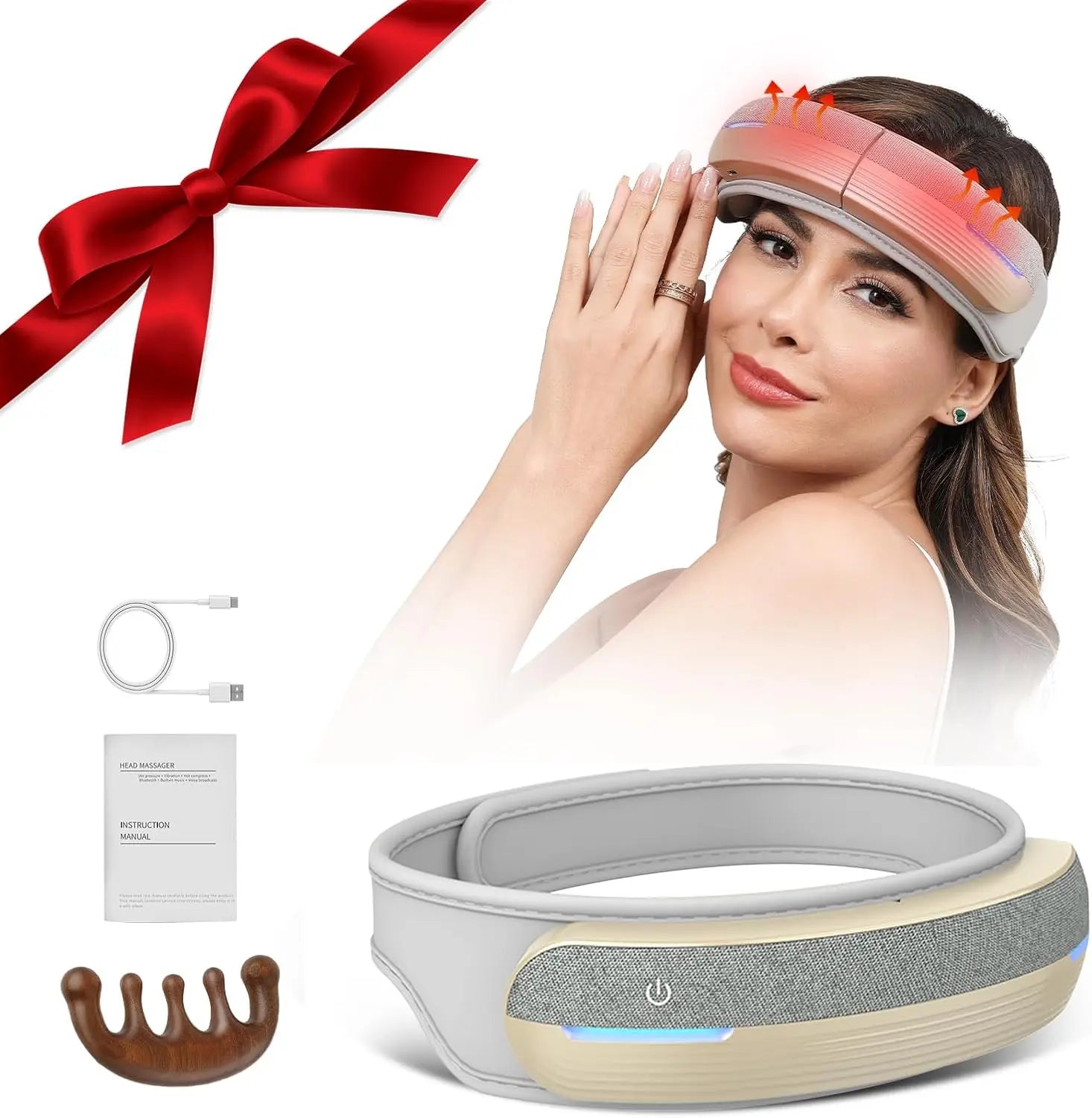 HOMEMASSA Portable Electric Head Massager — 5 Modes, Heat 107.6°F (42°C), Bluetooth, Foldable