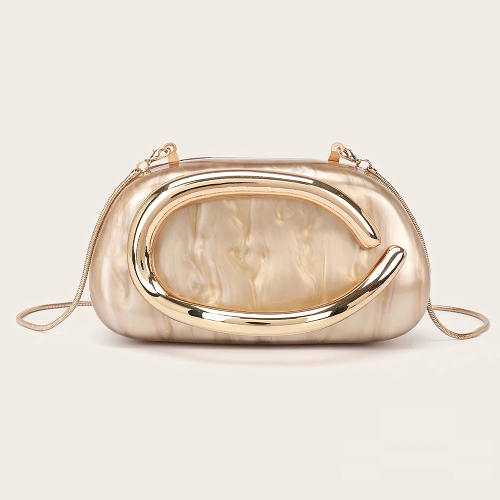 Gold Metal Bridal Clutch – Women's Luxury Evening Wedding Crossbody Shoulder Purse