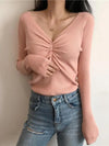 Women's V-Neck Knit Pullover Sweater - Solid Long Sleeve Autumn Winter Top
