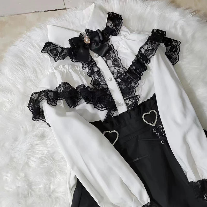 Kawaii Jirai Kei Lolita Y2K Peter Pan Collar Blouse Long Sleeve Cute Japanese-Style Aesthetic Top