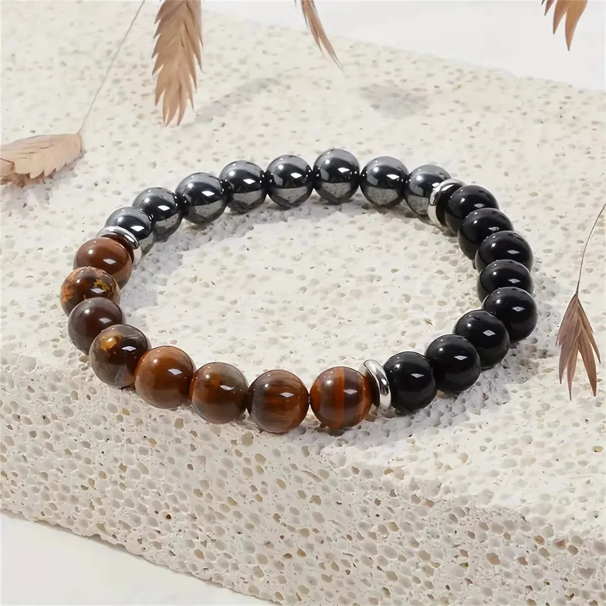 Triple Protection 8mm Gemstone Stretch Bracelet – Tiger Eye, Black Obsidian & Hematite (Unisex)