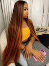 5x5 Glueless Lace Closure Human Hair Wig — 4/350 Ombre Ginger to Brown, Bone Straight Remy Brazilian, Pre-Plucked Natural Hairline