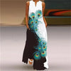 Women's V-Neck Maxi Dress with Pockets — Vintage Floral Print Sleeveless Flowy Beach Sundress