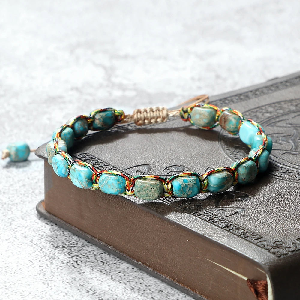 Handmade Bohemian Natural Stone Beaded Bracelet Braided Adjustable Friendship Vintage Strand
