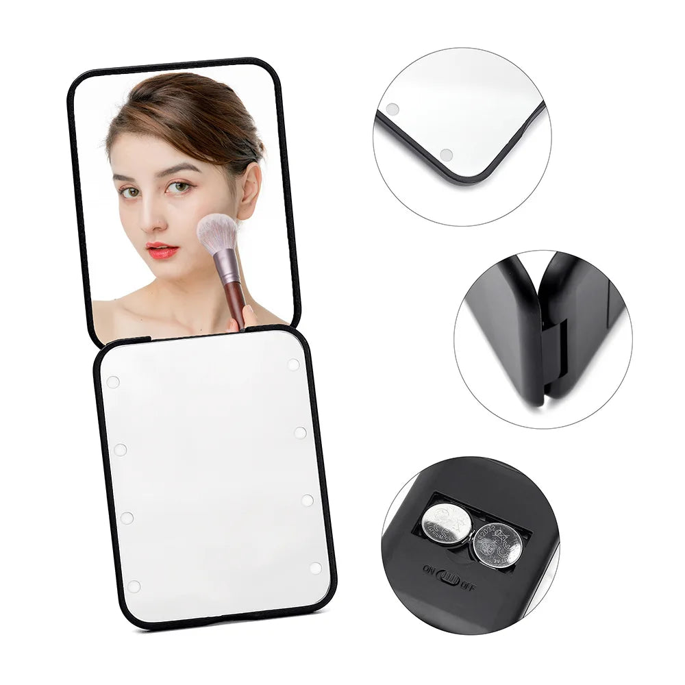 Mini LED Portable Foldable Pocket Makeup Mirror 1X/2X Magnifying Vanity Mirror