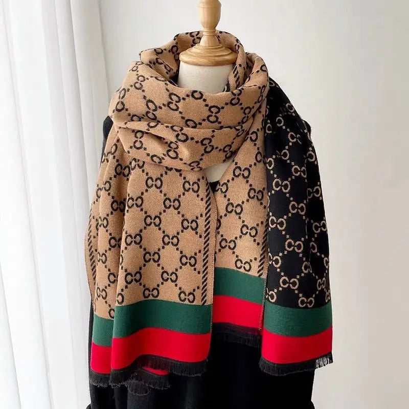 Luxury Two-Sided Cashmere Blend Long Fringe Scarf — Thick Warm Women's Pashmina Shawl Wrap