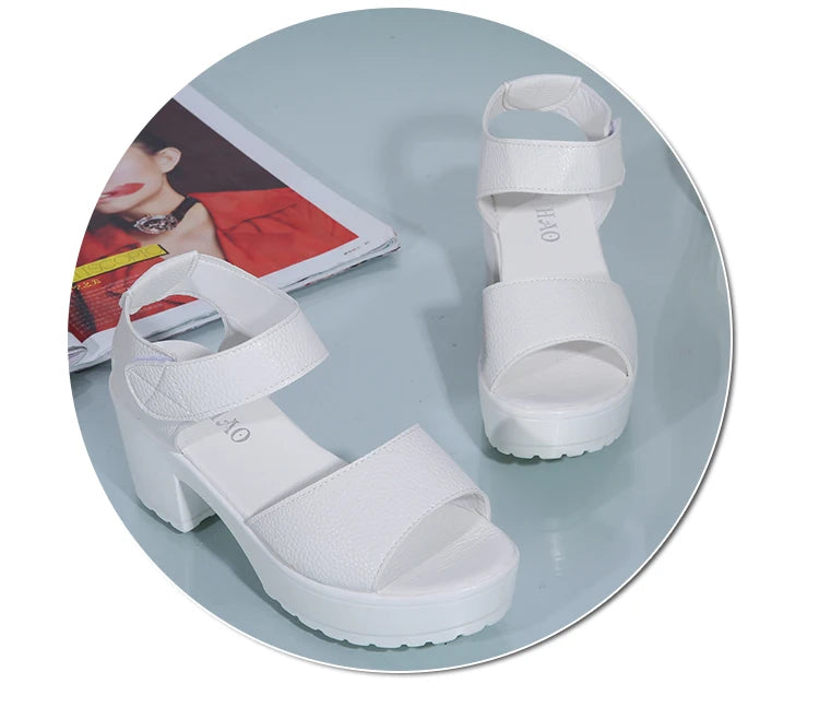White Chunky Heel Wedge Sandals for Women — Peep Toe Ankle Strap Roman Gladiator Heels
