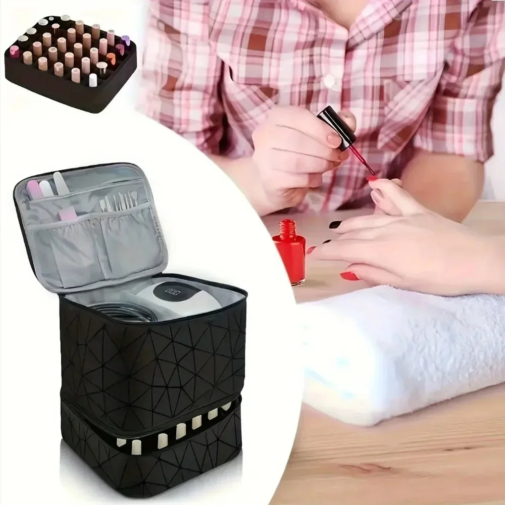 Double-Layer Portable Cosmetic Organizer Bag for Nail Polish & Essential Oils