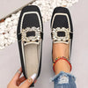 Women's Knitted Slip-On Square Toe Canvas Loafers – Breathable Flat Casual Shoes, Extended Sizes