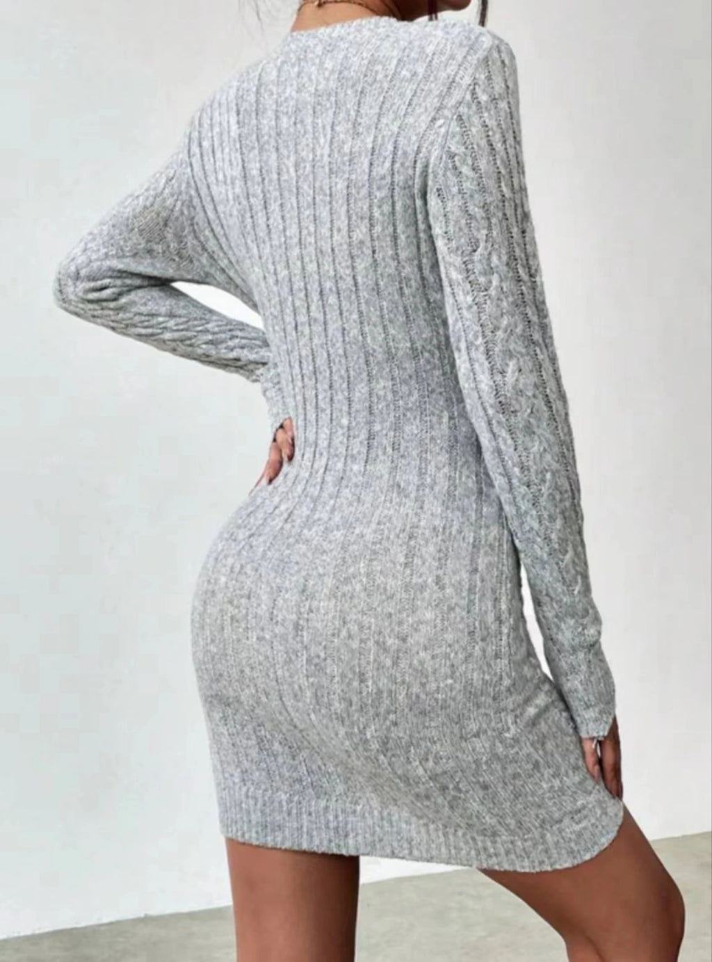 Slim Knit Crew Neck Mini Dress for Women - Autumn Winter Casual Straight Silhouette
