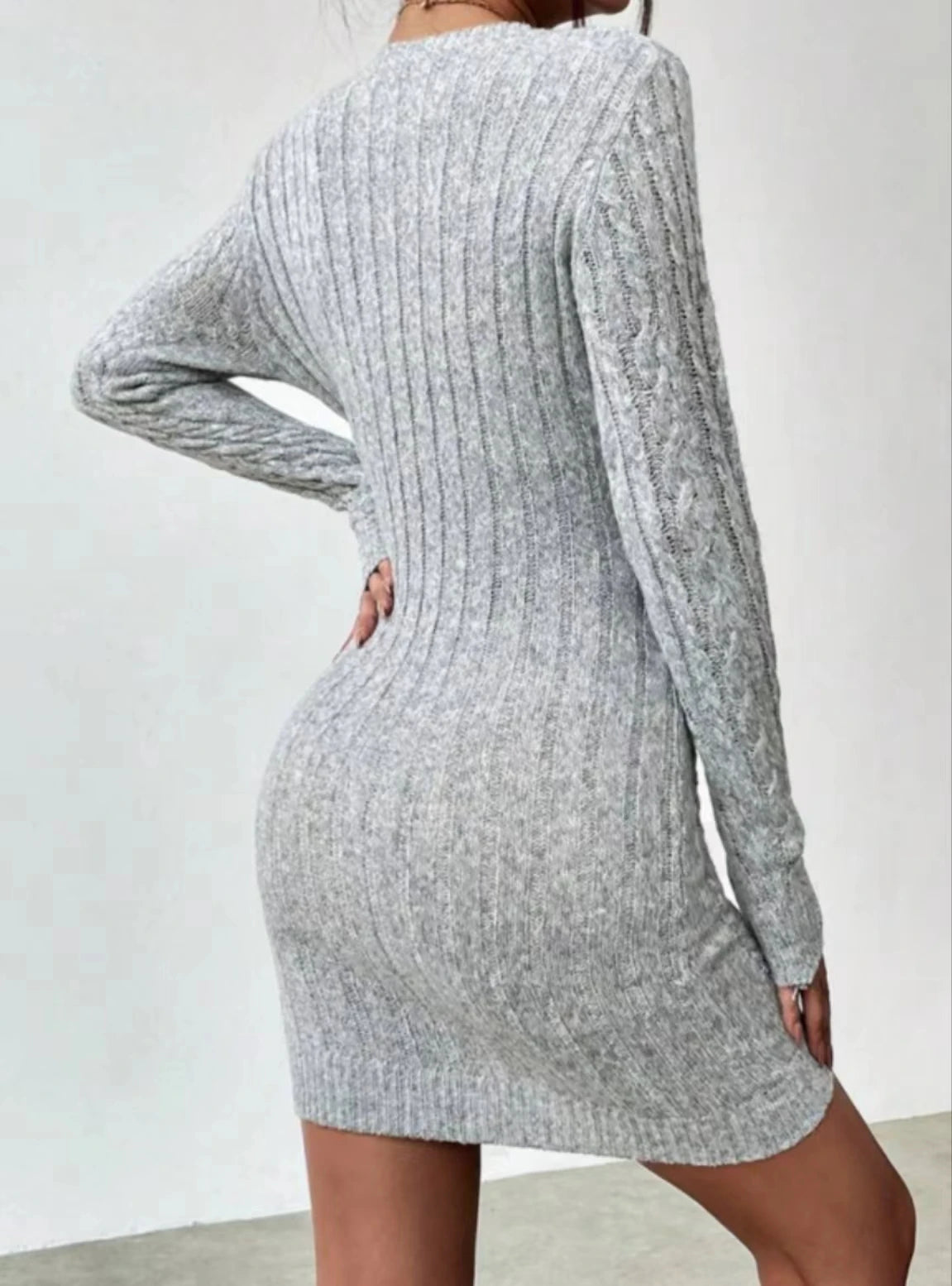 Slim Knit Crew Neck Mini Dress for Women - Autumn Winter Casual Straight Silhouette