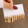 Gold Geometric Pearl Earrings Set — Vintage Metal Square & Round Dangle Studs for Women, Trendy Party Jewelry