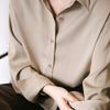 Elegant Satin Women's Button-Up Blouse Turn-Down Collar Vintage Casual Silk-Look Top