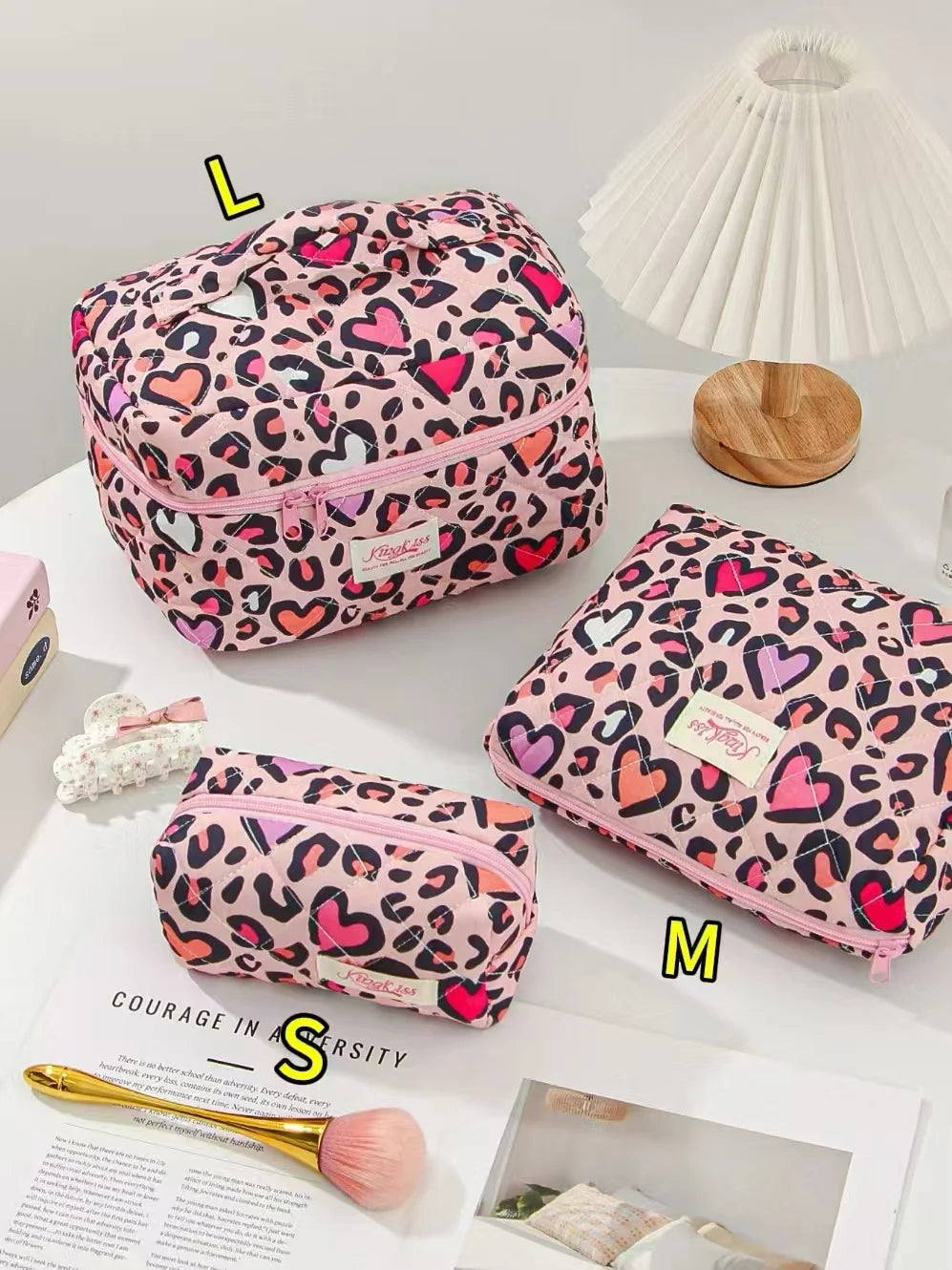 Quilted Cotton Makeup Bag – Zipper Cosmetic Organizer Box-Shaped Toiletry Case for Women & Girls