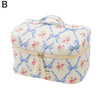 Quilted Bow & Flower Makeup Bag – Zipper Cosmetic Organizer Pouch, Portable Toiletry Clutch for Women & Girls